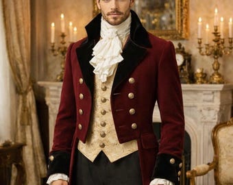 Men's Victorian Military Regency Tailcoat, Vintage Gothic Steampunk Edwardian Gentlemen Frock Coat, Historical Jacket