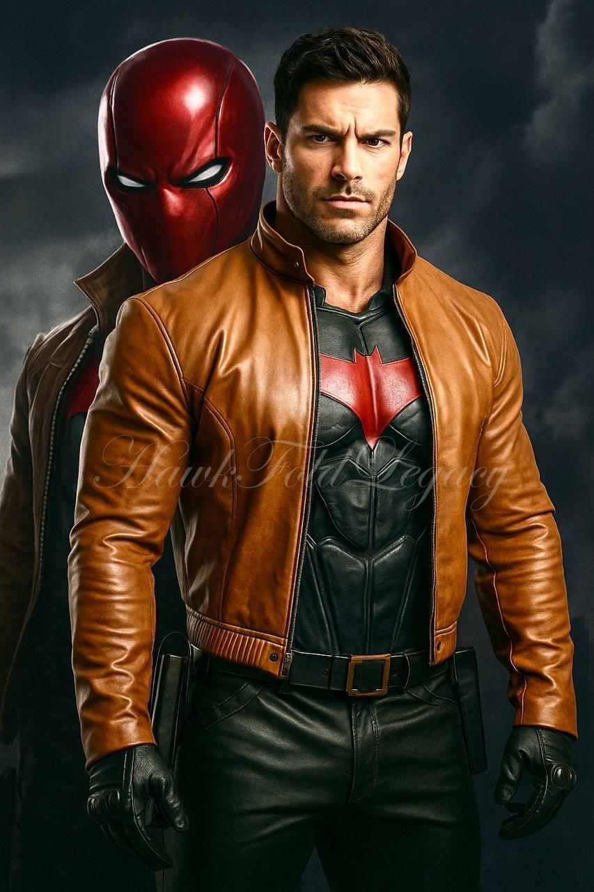 Jason Todd Red Hood Leather Jacket for Men, Superhero Motorbike