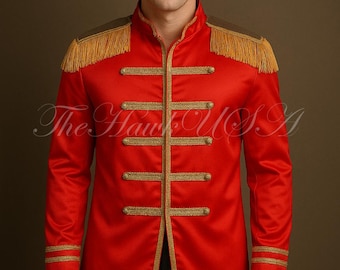 Men’s Military Drummer Parade Hussar Jacket, Royal Band Uniform Tailcoat Costume, Circus Ringmaster Cosplay