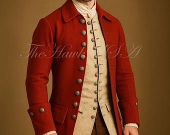 Men's Pirate Frock Victorian Steampunk Red Wool Trench Coat, Vintage Regency Tailcoat Jacket ,Halloween Cosplay Costume