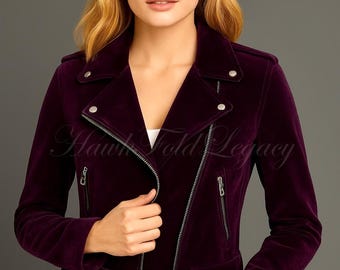 Chaqueta gótica de terciopelo morado para mujer, estilo punk rock gótico oscuro.