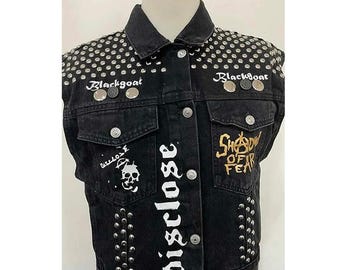 Gilet en jean noir clouté pour homme, gilet de moto steampunk motard streetwear cosplay