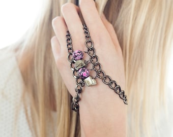 Pulsera de cadena envolvente con cuentas rosas