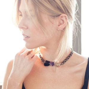 Multi Stone Choker Chain Necklace, Amethyst, Lemon Quartz, Smokey Quartz