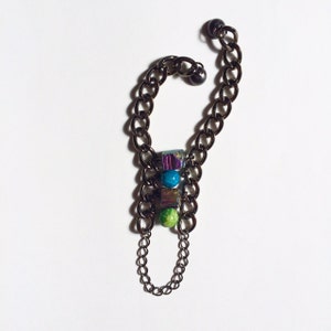 Finger Wrap Chain Wristlet Bracelet w/ Blue & Green Beads
