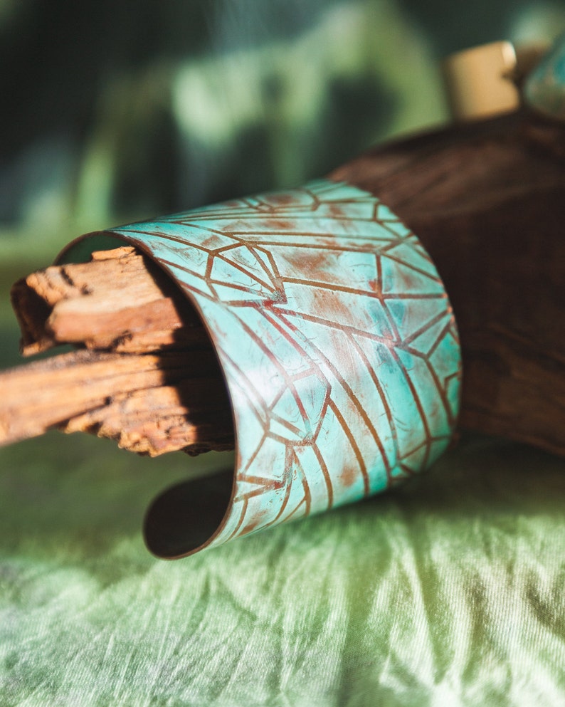 Quartz Etched Cuff w/ Verdigris Patina image 4