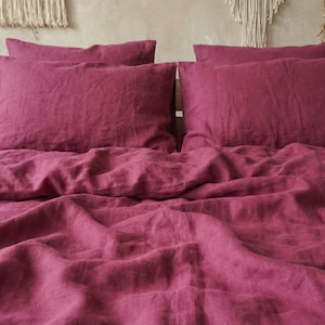 Set copripiumino in morbido cotone color lampone, biancheria da letto fatta a mano, copripiumino traspirante, accogliente arredamento per la casa