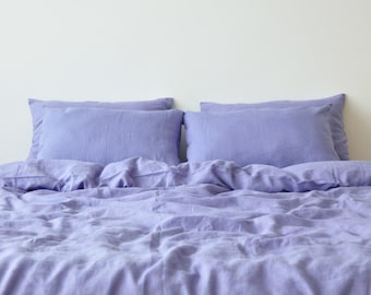 Lavender Cotton Duvet Cover Set: Softened Bedding Cover, Violet Handmade Comforter with pillowcases