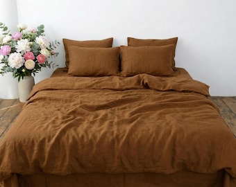 Brown Cotton Duvet Cover Set, Soft Comforter Cover with 2 Pillowcases, Solid Quilt Bedding