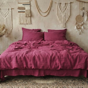 Juego de funda nórdica de algodón color frambuesa suave, ropa de cama hecha a mano, funda de edredón transpirable, decoración acogedora para el hogar.