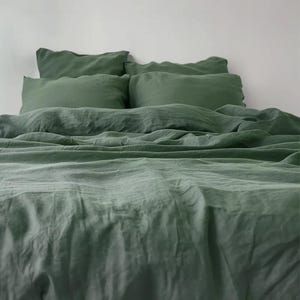 Softened Cotton Duvet Cover Set: Handmade Pine Green Bedding