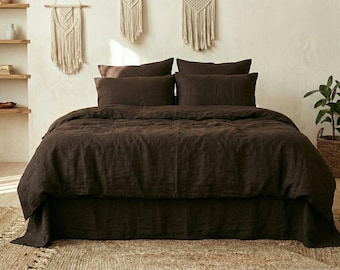 Dark Brown Cotton Duvet Cover Set, Soft Washed Bedding, Queen King Twin Full Comforter