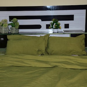 Ensemble housse de couette vert olive. Literie en coton doux, housse de couette faite main avec deux taies d'oreiller