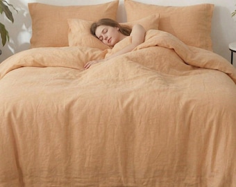 Set copripiumino color pesca, biancheria da letto 100% cotone lavato, morbido set copripiumino beige, matrimoniale/king size