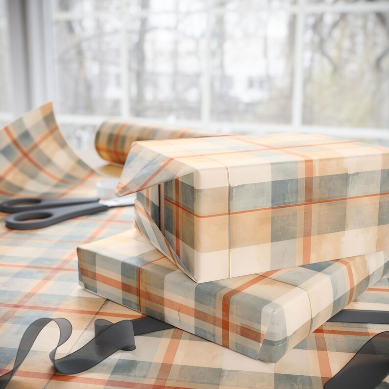 Orange and Blue Checkered Gift Wrap, 90 GSM Fine Art Paper image 7