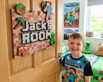 Letrero personalizado con nombre de píxel: decoración para habitación gamer, arte mural de madera de dos capas