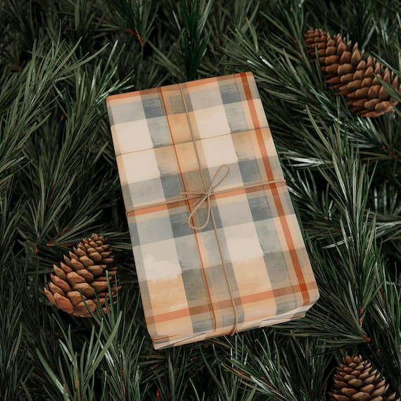 Orange and Blue Checkered Gift Wrap, 90 GSM Fine Art Paper