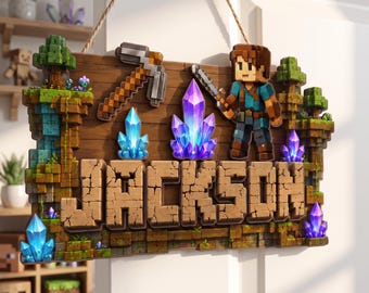 Personalized Pixel Name Sign – Gamer Room Decor, Two-Layer Wood Wall Art