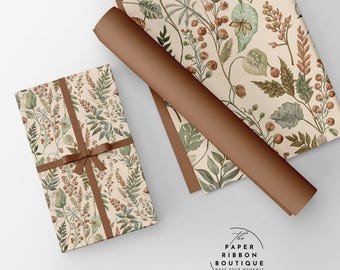 Floral Botanical Wrapping Paper, Vintage Flower Design, Eco-Friendly