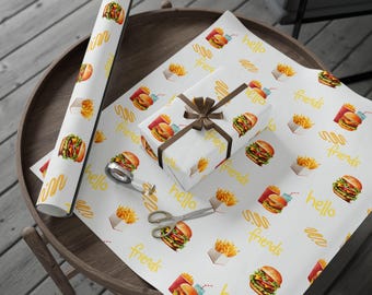 Burger und Pommes Geschenkpapiere | Lebensmittel Muster Geschenkverpackung