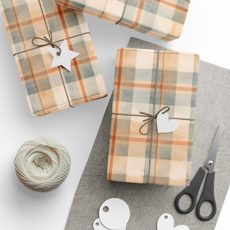 Orange and Blue Checkered Gift Wrap, 90 GSM Fine Art Paper image 4