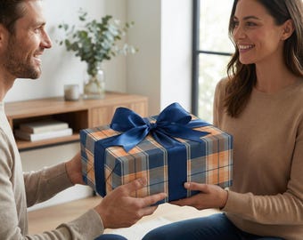 Orange and Blue Checkered Gift Wrapping Paper - Stylish Present Wrap