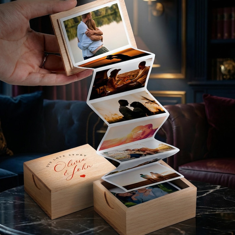 Personalized Wooden Photo Album - Pull Out Picture Keepsake image 19