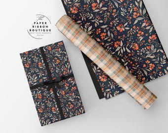 Blue & Orange Floral Gift Wrapping Paper Roll