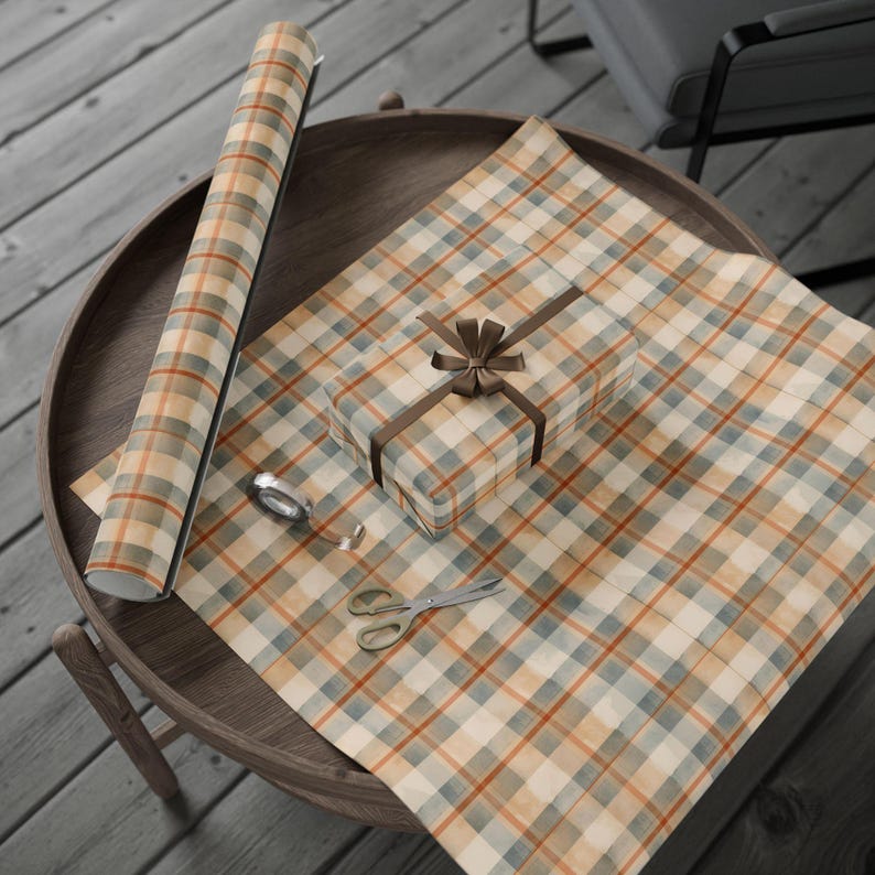 Orange and Blue Checkered Gift Wrap, 90 GSM Fine Art Paper image 5