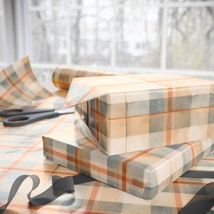 Orange and Blue Checkered Gift Wrap, 90 GSM Fine Art Paper image 2