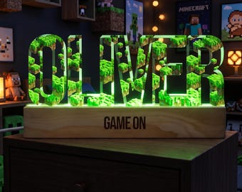Lámpara de noche personalizada para gamers / Lámpara LED estilo bloques de píxeles para habitación de niños / Lámpara de dormitorio infantil con nombre personalizado / Regalo de decoración para gamers para hijo