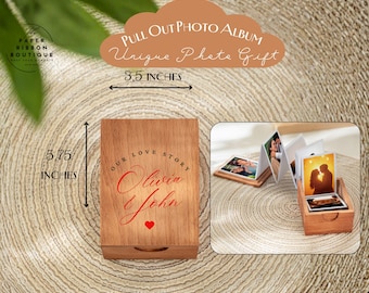 Personalized Wooden Pull Out Photo Album, Anniversary Gift