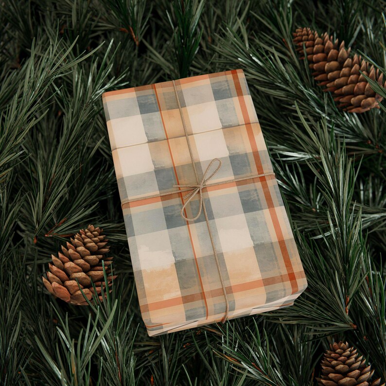 Orange and Blue Checkered Gift Wrap, 90 GSM Fine Art Paper image 6
