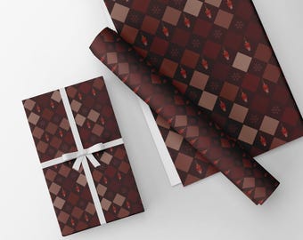 Burgundy Christmas Wrapping Paper | Nutcracker Soldier & Snowflake Gift Wrap | Holiday Packaging Sheet