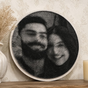 String Art Portret op Maat: Persoonlijk Draadkunst Fotocadeau, Jubileum Cadeau Koppel, Houten Wandkunst