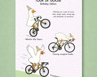 Funny Cycling Birthday Card, Tour De Goose, Road Bike Birthday Card, Cyclist Gift