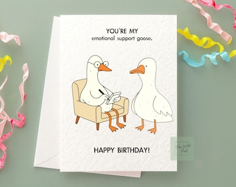 Divertente biglietto di auguri emotivo con l'oca: oca terapeutica che conforta l'amica, simpatico biglietto per il migliore amico, fratello o sorella, divertente biglietto di auguri con l'oca
