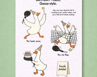 Funny Padel Birthday Card, Goose Padel Gift, Hilarious Sports Greeting, Tennis Lover Present, Quirky Player Keepsake, Court-Themed Design