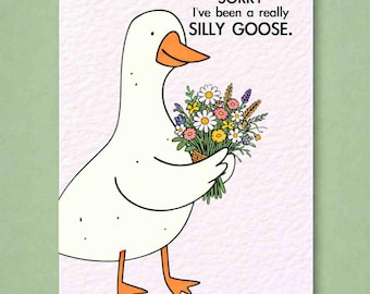 Sorry Goose-wenskaart, Silly Goose met boeket wilde bloemen