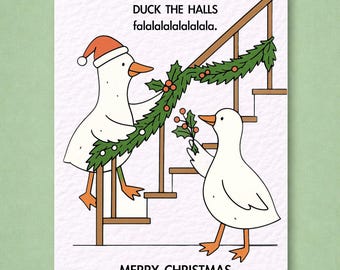 Funny Duck Christmas Card: Deck The Halls, Cute Ducks Humorous Greeting Card
