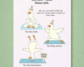 Funny Yoga Goose Birthday Card: Humorous Design For Friend, Yoga Greeting Card