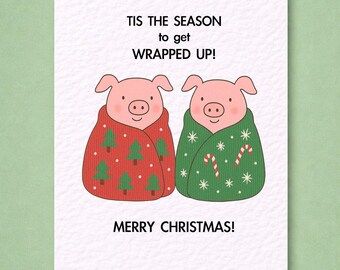 Tis The Season Pig Christmas Card: Funny Pigs In Blankets Christmas Greeting Card