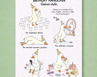 Birthday Hangover Goose Card – Funny Birthday Card for Friend, Sister, Brother, Bestie | Cute Goose Birthday Card