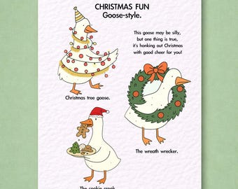 Funny Silly Goose Christmas Card: Humorous Holiday Design, Mischievous Funny Goose Greeting Card