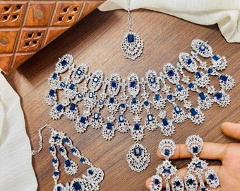 Handmade Bridal Jewelry Set: Choker, Earrings, Tikka - Set of 4