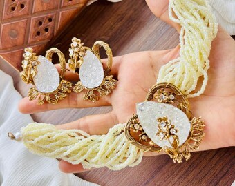 Handcrafted Kundan Choker Set of 4: Gold-Plated Beaded Necklace & Earrings
