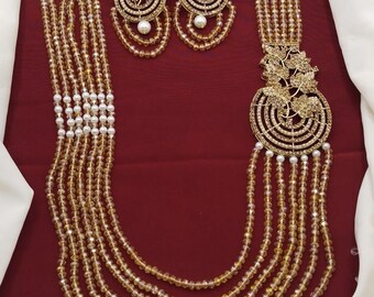 Handcrafted Beaded Mala Jewelry Set of 3: Necklace & Earrings