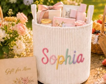 Cesto portaoggetti personalizzato in tessuto a coste, cesto regalo con nome personalizzato per la mamma, regalo di ringraziamento per l'insegnante, regalo per la festa della mamma, cesto di ringraziamento