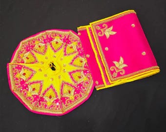 64kala Gelbe Handarbeit Mata rani pink Kleid Schwere Handstickerei poshak navratri special