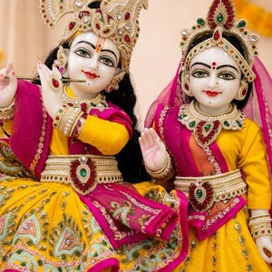 Handmade Radha Krishna Idol Dress | 64kala Yugal Jodi Poshak | iskcon Attire clothing by 64kala